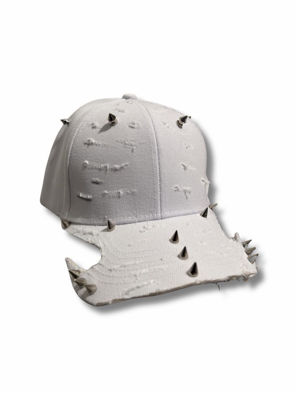 Y2K Distressed White Spiked Trucker Baseball Cap Punk Grunge Cyber Rave